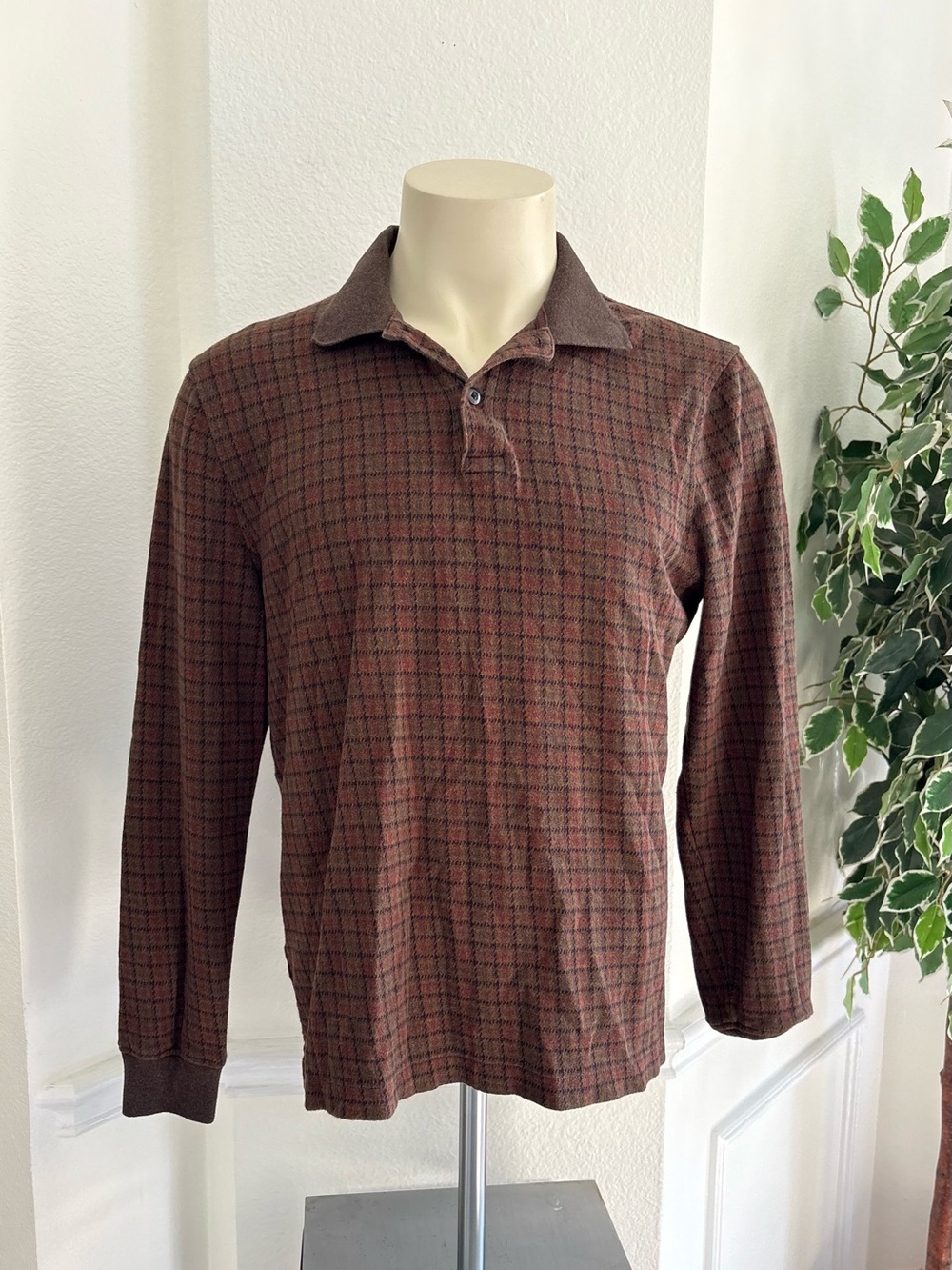 J.Crew Long-Sleeve Polo Shirt in Brown Plaid